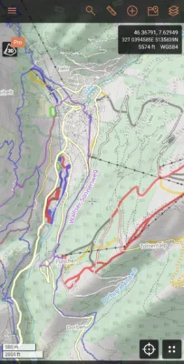Kaart met pistes en liften Caltopo
