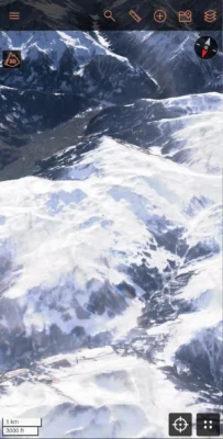 Caltopo satelliet beelden bergen met sneeuw