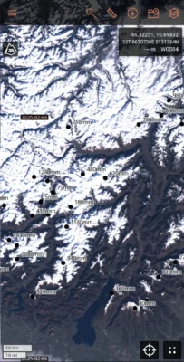 Kaartweergave met actuele sneeuwdieptes