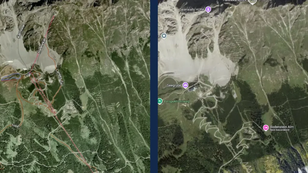 Google Maps toont geen skipistes en skiliften meer