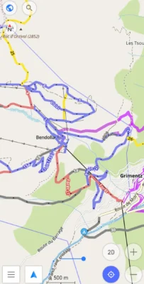 OsmAnd kaart met pistes en liften